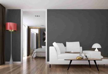 The interior of modern living room and bedroom service apartment design The interior of modern living room and bedroom service apartment design